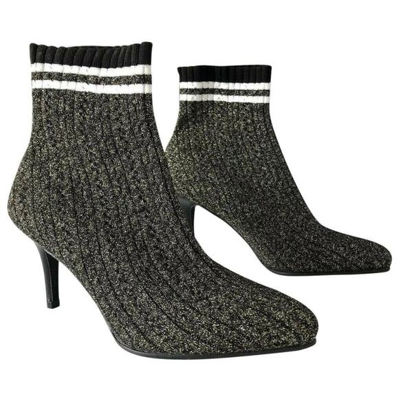 Stuart Weitzman Sock Bootie Black Gold Metallic Knit 6.5 - Picture 1 of 13